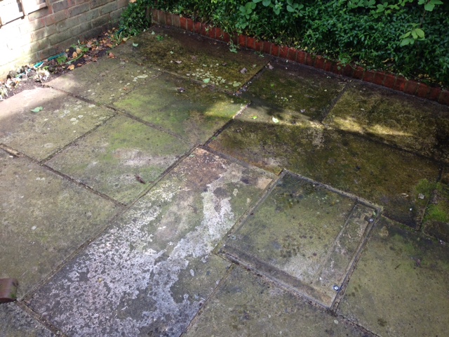 Block Patio Before Cleaning